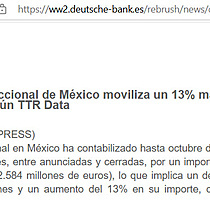 El mercado transaccional de Mxico moviliza un 13% ms de capital hasta octubre, segn TTR Data